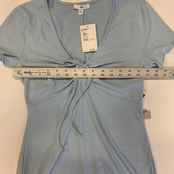 Bp Nordstrom Women's Tie Front Lettuce Edge Minidress In Blue Cashmere SZ M NWT - Picture 11 of 13